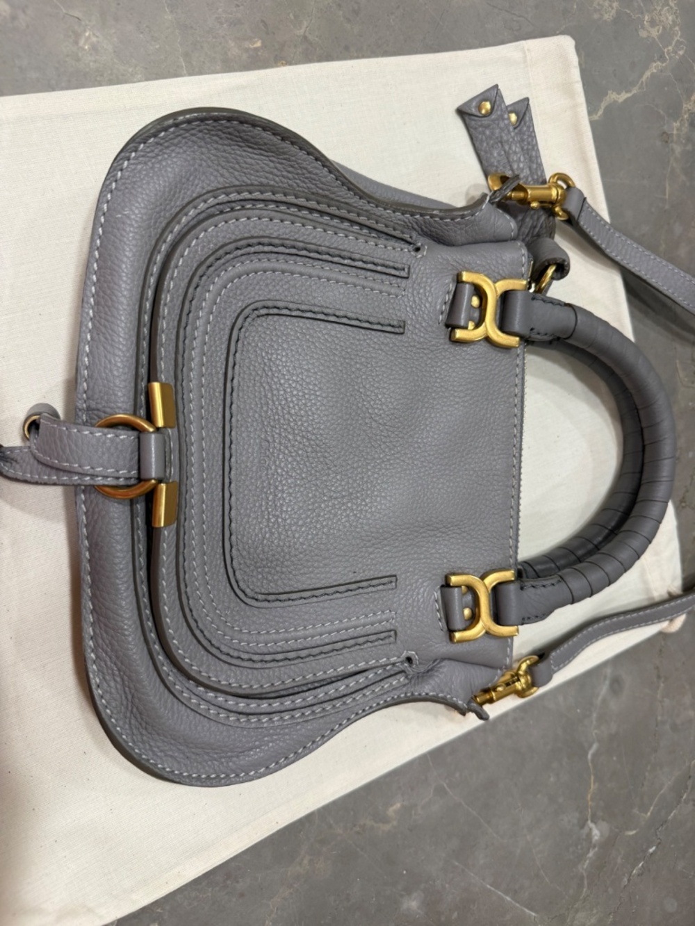 Chloe Gray Mini Marcie Leather Top-Handle Crossbody with Gold Hardware - Picture 2 of 15
